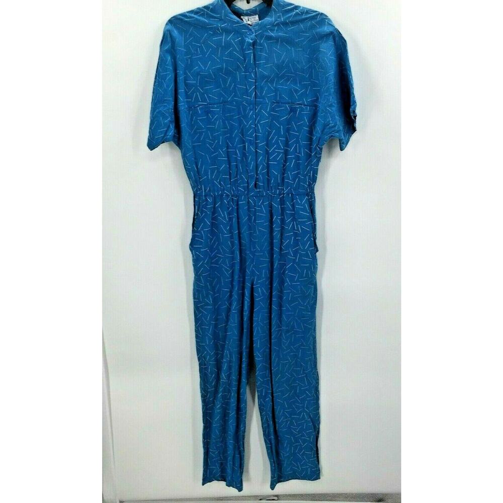 Sassafras Vintage 1980s Women's Jumpsuit pockets Short Sleeves Blue Size large